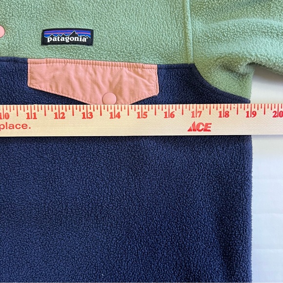 Patagonia Synchilla Women XS Green Blue Dual Tone Pink Trim Snap T Gorpcore - Picture 6 of 7